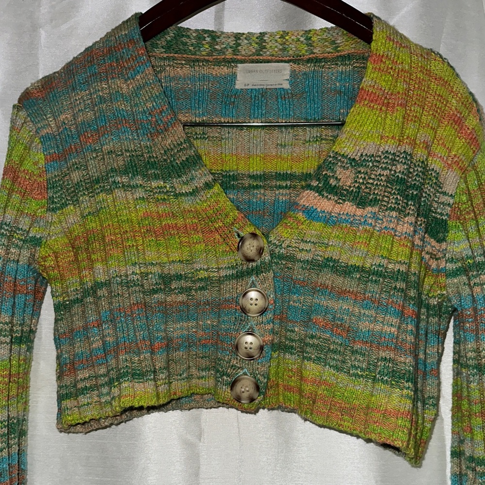Cropped Striped Knit Cardigan